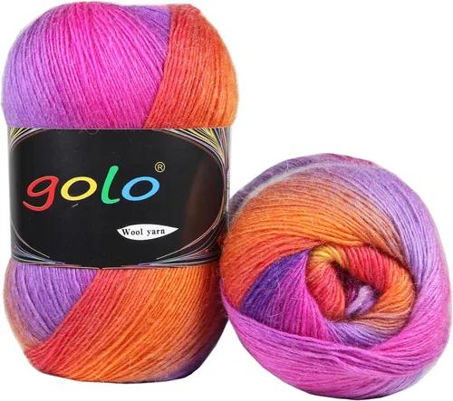 Vista 7 de Hilo de lana golo para tejer 200 yardas, hilo Cachemire multicolor arcoíris