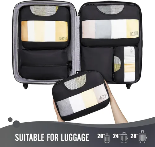 Vista 3 de Veken - Juego de 6 cubos de embalaje para maletas, bolsas organizadoras de viaje para equipaje de mano, juego de bolsas organizadoras de maleta