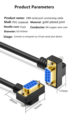 Vista 6 de DB9 macho a hembra RS232 cable serial, doble ángulo recto 90 grados 9-pin COM extensión de puerto para PC, industrial, CNC y sistemas POS