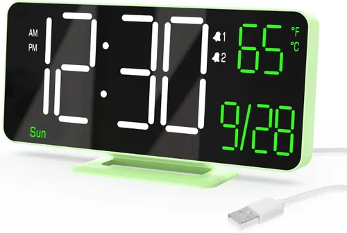 Vista 10 de KOSUMOSU Relojes despertadores para dormitorios, 6.7 pulgadas, pequeño reloj digital negro, LED, reloj despertador de escritorio con atenuación