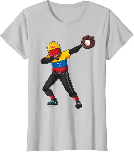 Vista 22 de Baseball Dabbing Venezuela Player Catcher Pitcher Hombres Niños Camiseta, Negro
