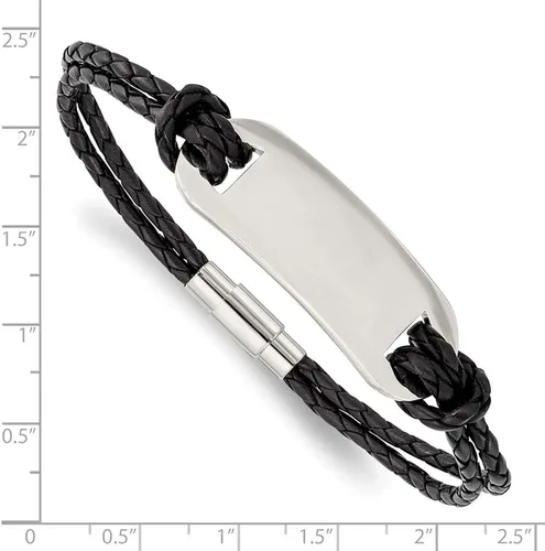 Vista 4 de Pulsera de identificación de cuero negro pulido grabado personalizado pulido grabado para hombres o mujeres, longitud 8.25 pulgadas de ancho 0.197in