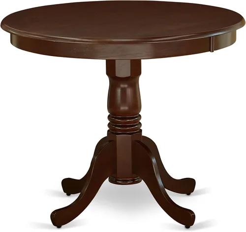 Vista 3 de East West Furniture ANGR3-MAH-W - Juego de comedor de 3 piezas para espacios pequeños que contiene una mesa de comedor redonda con pedestal y 2