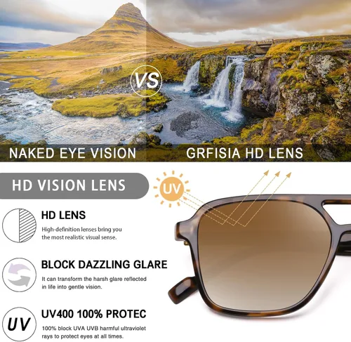 Vista 5 de GRFISIA Retro Aviator Sunglasses for Women Men Square Frame Rectangle Trendy Sun Glasses
