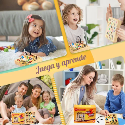 Vista 7 de Tablero de actividades con interruptores de luz LED, juguetes Montessori para niños de 1, 2, 3 años, tablero de actividades sensoriales de madera