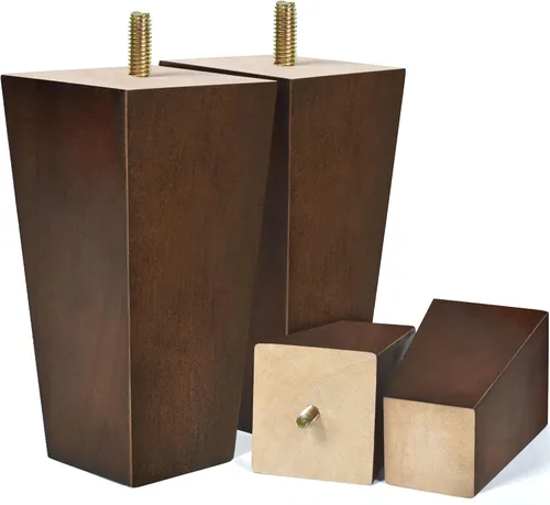 Vista 12 de Juego de 4 patas cuadradas para sofá, patas de repuesto de madera de 2 pulgadas para muebles, color marrón oscuro
