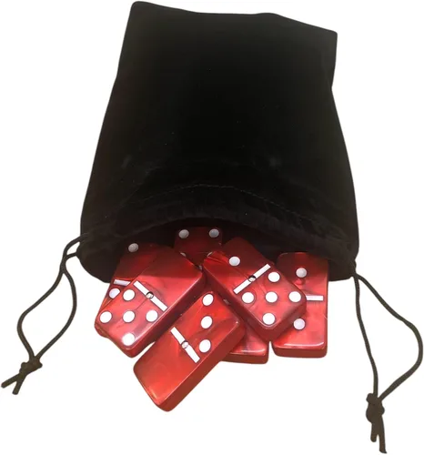 Vista 23 de Marion & Co. Dominó Doble Seis 6 Azulejos Negros Tamaño Jumbo de Torneo Profesional con Giradores en Bolsa Elegante de Terciopelo Negro