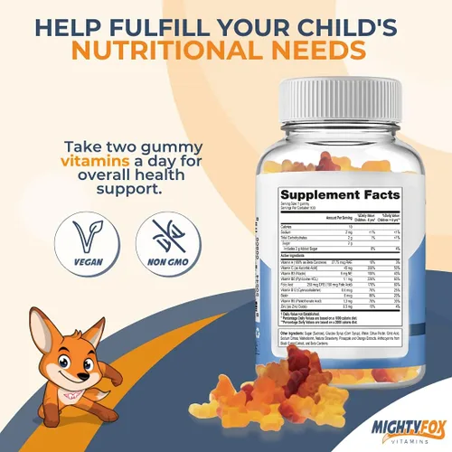 Vista 3 de Gomitas multivitamínicas para niños, sin OMG, sin gluten, veganas multivitamínicas con vitamina C, B3, B5, B6, B12, zinc, 100 unidades, 1 paquete