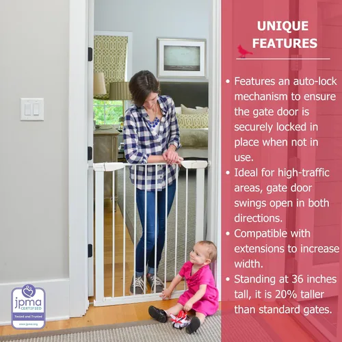 Vista 3 de Cardinal Gates XTPPG - Puerta para bebé extra alta montada a presión, puerta ajustable para perros, puerta de seguridad de acero de 36 pulgadas