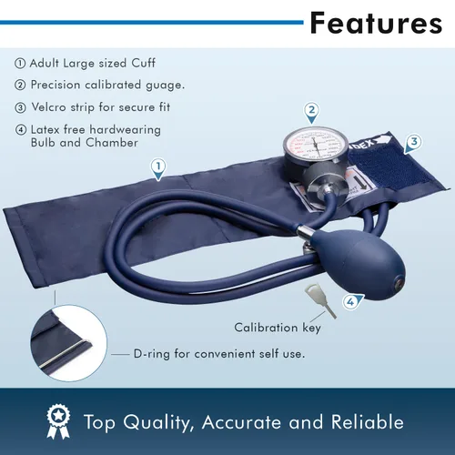 Vista 2 de NOVAMEDIC Máquina de presión arterial azul de gran tamaño para adultos y kit de estetoscopio, monitor manual de presión arterial con puño superior