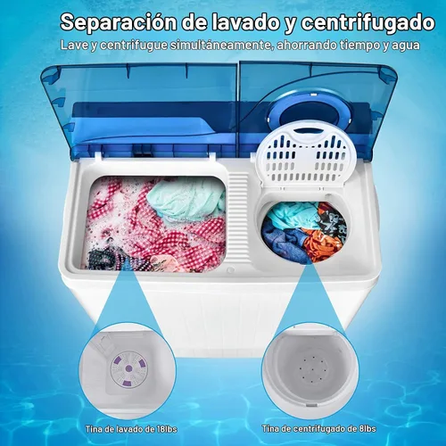 Vista 3 de Giantex Lavadora semiautomática, lavadora de doble tina con secadora de centrifugado, capacidad de 26 libras, bomba de drenaje integrada, lavadora