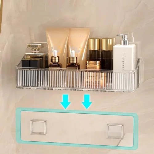 Vista 3 de Organizador adhesivo para ducha de 2 piezas, organizador de maquillaje, organizador de maquillaje, cubos de almacenamiento para baño y cocina
