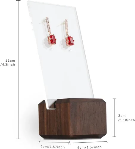 Vista 4 de GemeShou Soportes de exhibición de pendientes de madera de nogal para espectáculos, soporte de aretes acrílico para vender joyas, pequeños soportes