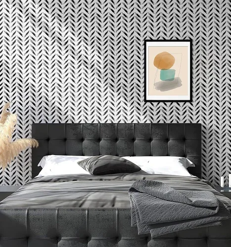 Vista 6 de Papel tapiz adhesivo autoadhesivo moderno en blanco y negro, grueso, impermeable, fácil de limpiar, decorativo, extraíble, espiga, para dormitorio