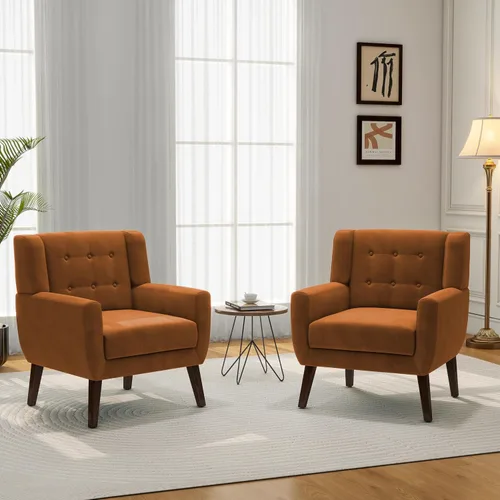 Vista 41 de Accent Chair Set of 1, Comfy Reading Armchair, Beige Linen Blend, Tufted Button Backrest, Solid Wood Frame, Upholstered Club Single Sofa Chairs