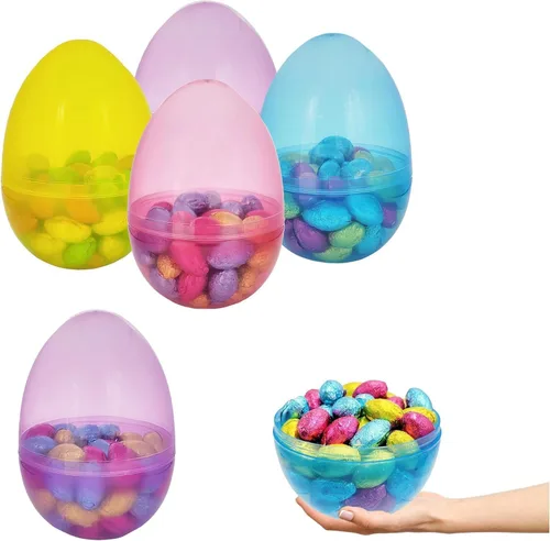 Vista 9 de The Dreidel Company Huevos de Pascua rellenables de 6 pulgadas, paquete de 6 unidades, translúcidos, coloridos de plástico gigante, se mantiene