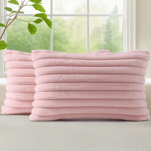 Vista 57 de decorUhome Fundas de almohada de piel sintética, juego de 2, decorativas, afelpadas, suaves, afelpadas, a rayas, parte posterior de terciopelo