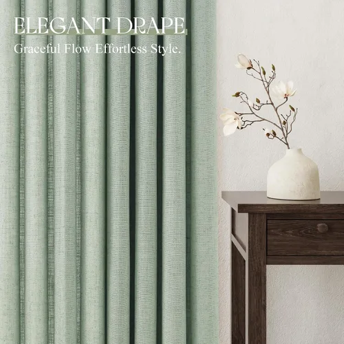Vista 7 de Jowels Cortinas de lino verde aguamarina con ojales de 84 pulgadas de longitud para sala de estar Semi Sheer Light Filtering Privacy Curtains