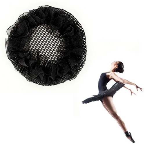 Vista 3 de 8 redes de pelo reutilizables para moño, red elástica con borde de flor para ballet, cubierta de moño de ballet, patinaje, gimnasia, actuación Negro