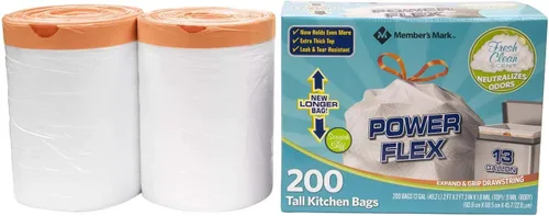 Vista 2 de Members Mark Power Flex de 13 galones, protección contra fugas, bolsas altas con cordón de ajuste simple para cocina
