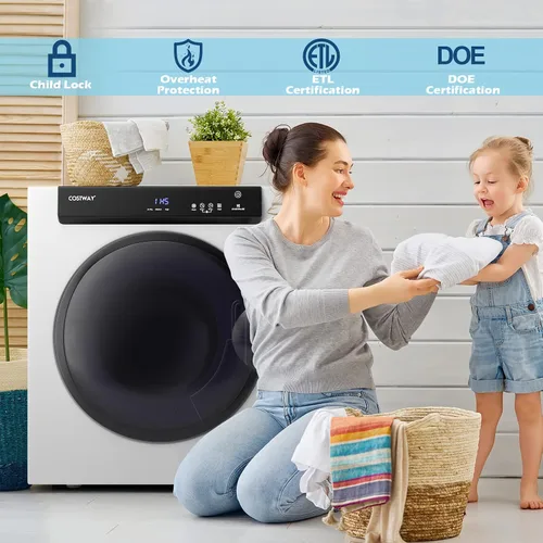 Vista 5 de COSTWAY Secadora portátil compacta, con panel táctil, 2 modos, 3 potencias de calefacción y ventilación de escape ajustable, secadora de ropa