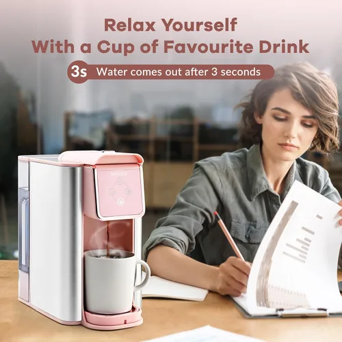 Vista 4 de Mecity Cafetera Rosa 3 en 1 Máquina de Café de Una Sola Porción, Para Cápsulas de Café de Fondo Plano, Café Molido, Taza de 6 a 10 Onzas, Depósito
