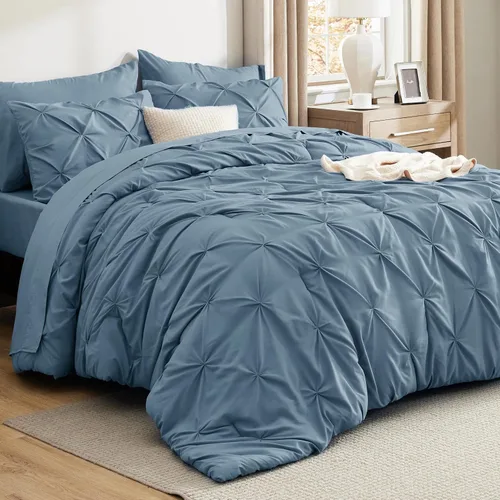 Vista 28 de Bedsure - Juego de edredón tamaño individual gris - Ropa de cama tamaño individual en una bolsa de 5 piezas, juego de cama Pintuck GentleSoft™