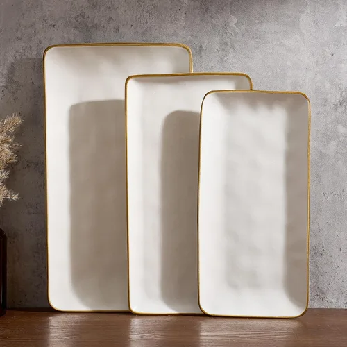 Vista 13 de Famiware Plato de Servir, Platos de Servir Rectangulares de 15.67/14.1/12.6 pulgadas para Entretenimiento, Esmalte Reactivo, Bandejas de Servir