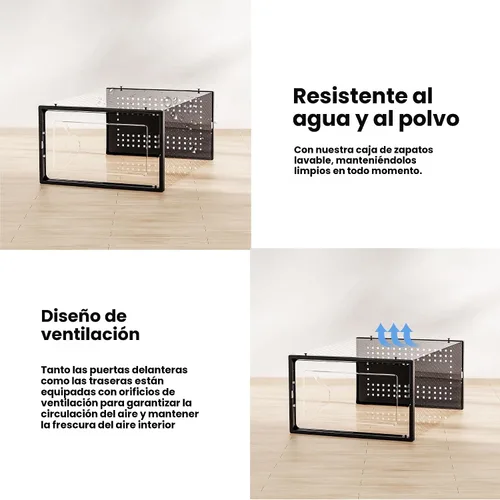 Vista 5 de Foluck Caja de almacenamiento de zapatos, paquete de 15 organizadores de zapatos apilables de plástico transparente para armario, diseño entrelazado
