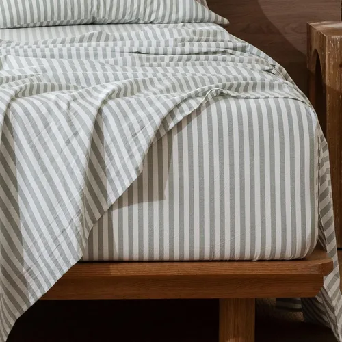 Vista 13 de MooMee Sábana bajera ajustable de solo 100% algodón lavado con textura parecida al lino, transpirable, duradera, suave, cómoda, bolsillo profundo