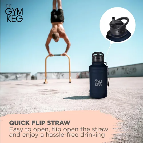 Vista 4 de THE GYM KEG Botella de agua de acero inoxidable, a prueba de fugas, contenedor aislado para bebidas calientes y frías, duradera, versátil y segura