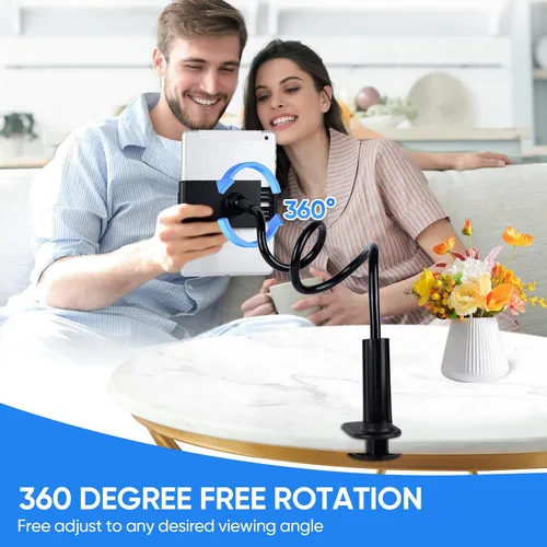 Vista 3 de Lazy Bracket Soporte para tableta de cuello de cisne para cama, soporte ajustable de brazo largo flexible de 360 grados para soporte de teléfono
