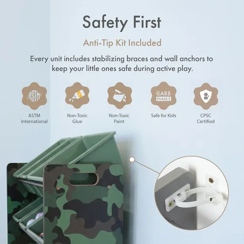 Vista 7 de Humble Crew Organizador de almacenamiento de juguetes para niños con 12 cubos de plástico, camuflado, contenedores extraíbles para sala