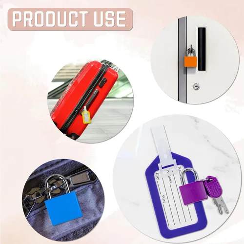 Vista 4 de Paquete de 10 candados para equipaje con llave + paquete de 10 etiquetas de viaje, etiquetas de equipaje para maletas, bolsas, etiquetas de nombre