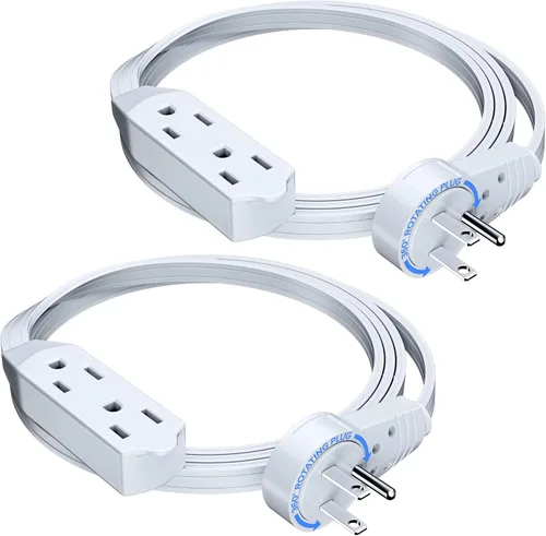 Vista 16 de Maximm Cable de extensión de enchufe plano giratorio de 360° de 1 pie, cable de extensión de 3 tomas de corriente múltiple de 16 AWG, cable