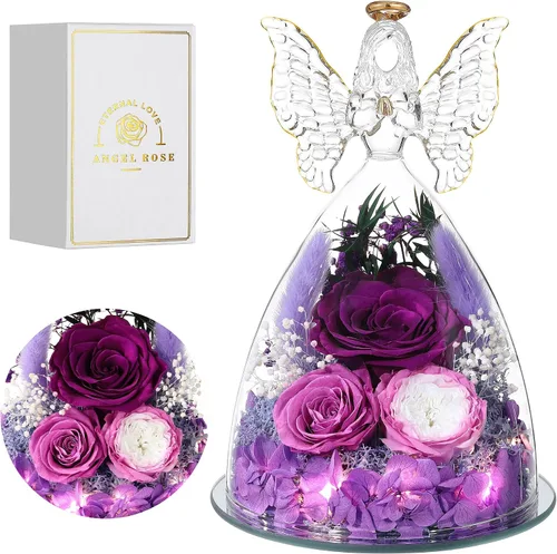 Vista 25 de Regalos de Rosas de Navidad para Mujeres Flor Real Preservada en Figuras de Ángel de Cristal Rosas para Entrega Prime Regalos de Cumpleaños
