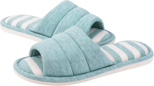 Vista 2 de shevalues - Pantuflas suaves de interior para mujer con puntera abierta de algodón espuma viscoelástica fácil de poner zapatos para casa pantuflas