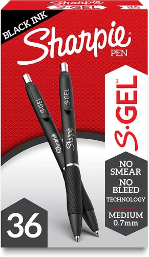 Vista 5 de SHARPIE S-Gel, bolígrafos de gel, punta fina (0.020 in), bolígrafo de gel de tinta negra, 12 unidades y S-Gel, bolígrafos de gel, punta media