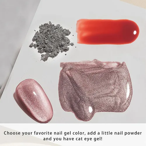 Vista 6 de Polvo cromado para uñas de ojo de gato, polvo cromado para esmalte de uñas de gel, pigmento de efecto ojo de gato plateado para decoración de diseño
