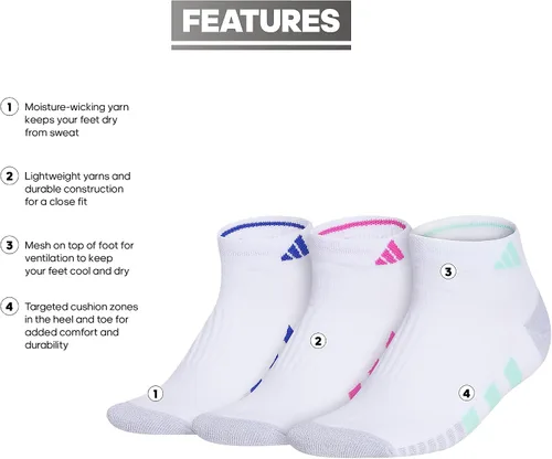 Vista 2 de adidas Calcetines acolchados de corte bajo para mujer con compresión de arco (3 pares)