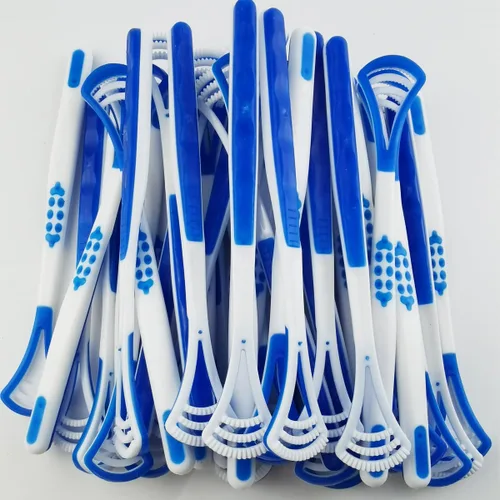 Vista 4 de GXXMEI 20 raspadores de lengua para adultos, limpiador de lengua, limpiador de lengua azul, kits de raspadores de cuidado bucal, cepillo de lengua