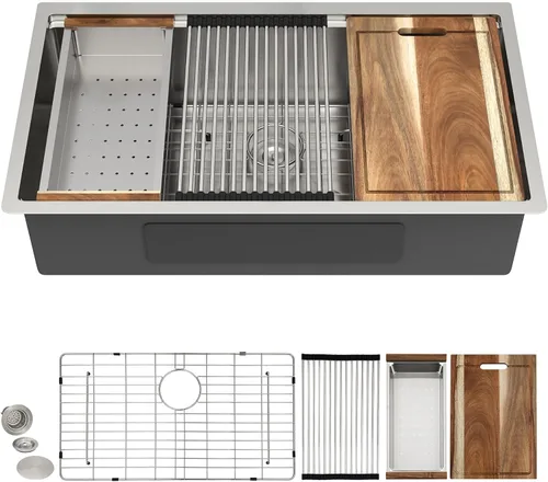Vista 15 de Fregadero de cocina de 13 x 15 pulgadas de montaje bajo encimera - Fregadero de cocina de acero inoxidable 304 calibre 16 bajo mostrador con grifo