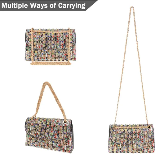Vista 5 de Bolso de mano de noche con diamantes de imitación brillantes para mujer, bolso de hombro para boda, fiesta, baile de graduación