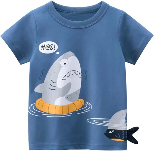 Vista 4 de Paquete de 4 camisetas de algodón de manga corta con cuello redondo para niños de 2 a 7 años