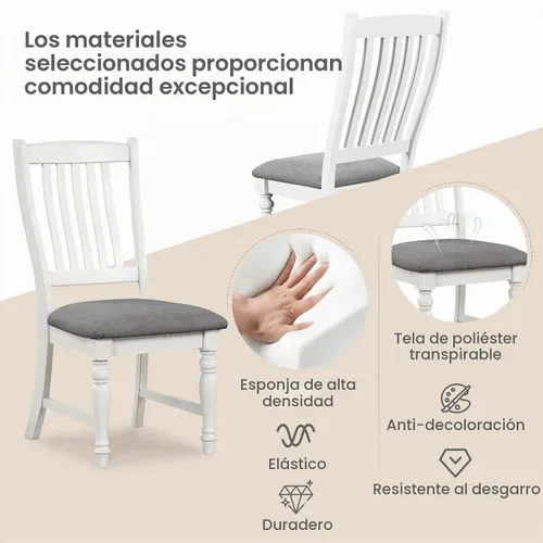 Vista 6 de Giantex Juego de 4 sillas de comedor de madera, sillas de cocina de granja con marco de madera maciza, carga máxima de 355 libras, sillas laterales