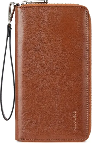 Vista 9 de BOSTANTEN - Cartera de cuero para mujer, bloqueo de identificación por radio frecuencia (RFID), cierre de cremallera alrededor, tarjetero, cartera