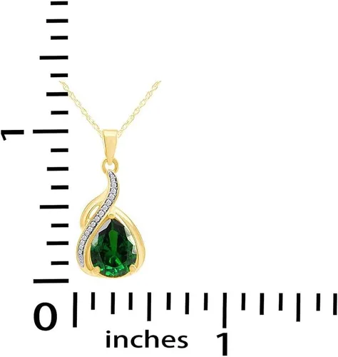 Vista 6 de Collar con colgante de esmeralda verde simulada de 3,5 quilates en oro de 14 quilates sobre plata esterlina