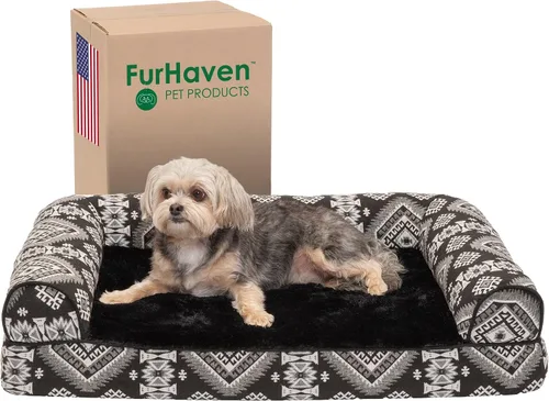 Vista 53 de Furhaven Cama para perro de espuma viscoelástica para perros medianos y pequeños con cojines extraíbles y funda lavable, para perros de hasta 35