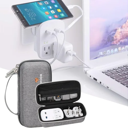 Vista 4 de Aproca Funda compatible con el kit de adaptador de viaje Ceptics World, bolsa de almacenamiento portátil para accesorios, color gris (solo funda)
