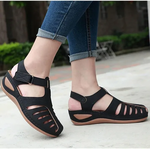 Vista 4 de Touchmosees Sandalias de cuña Bohemia Sandalias de gladiador con correa al tobillo para mujer, sandalias deportivas de verano al aire libre